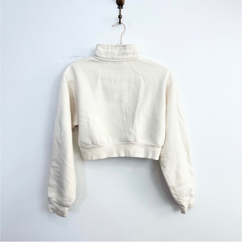 Aritzia TNA Cozy Fleece Cropped Half Zip Sweatshirt Cream Beige Small - Picture 5 of 6